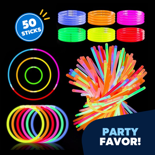 50 Glow Sticks 8" Bulk Party Supplies Glow in the Dark Fun Halloween