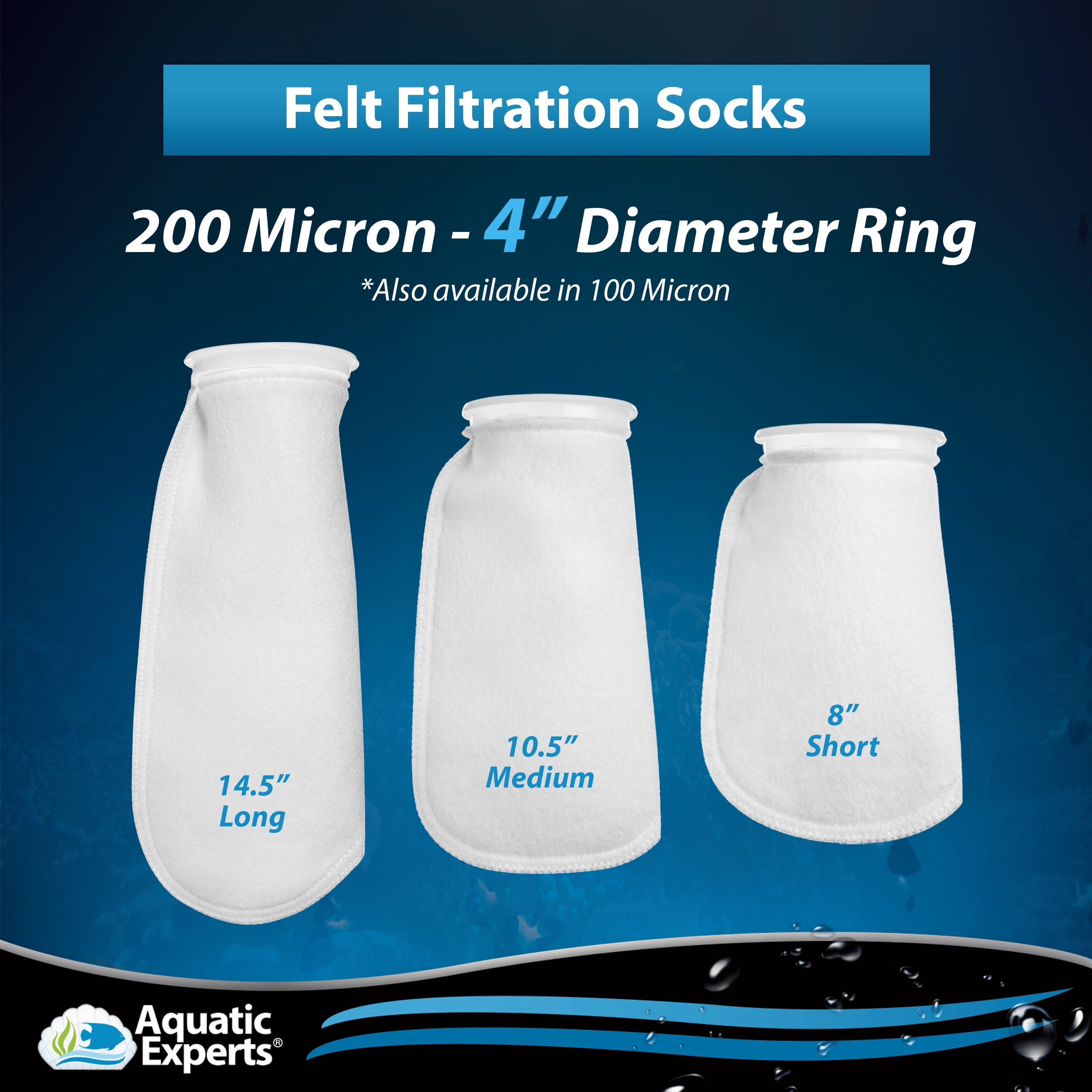 8 4 Inch Ring by 14 Inch Long Aquatic Experts Filter Socks 200 Micron 