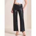 thumbnail image 3 of DARING DIVA Women's Black Straight Leather Pants High Waist with Pockets Small Black, 3 of 6