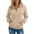 thumbnail image 6 of Mohiass Women Sweatshirt Casual Long Sleeve Half Zip Pullover Lightweight Casual Loose Fashion Sweatshirts Khaki L, 6 of 6