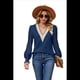 thumbnail image 1 of Blusa Informal de Larga con Volantes y Cuello en V para Mujer Azul M, 1 of 10