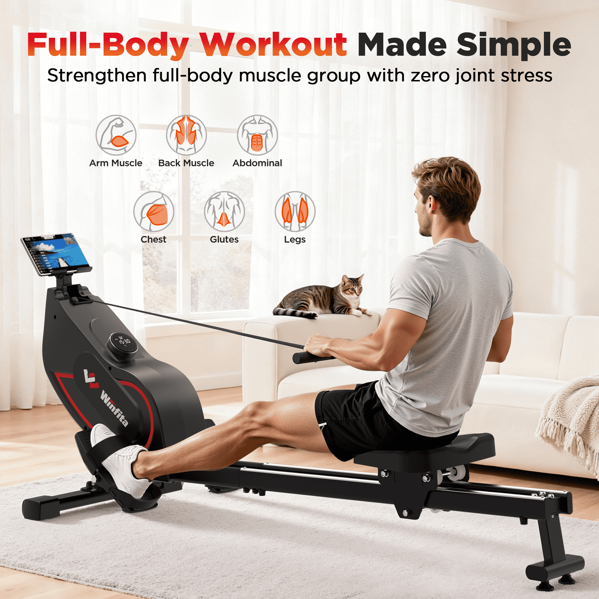 32-Level Self-Generating Magnetic Rowing Machine for Home, 115lbs Silent Resistance, 350 LB Capacity, Full-Body Workout Compact Foldable Rowing Machine for Cardio & Strength