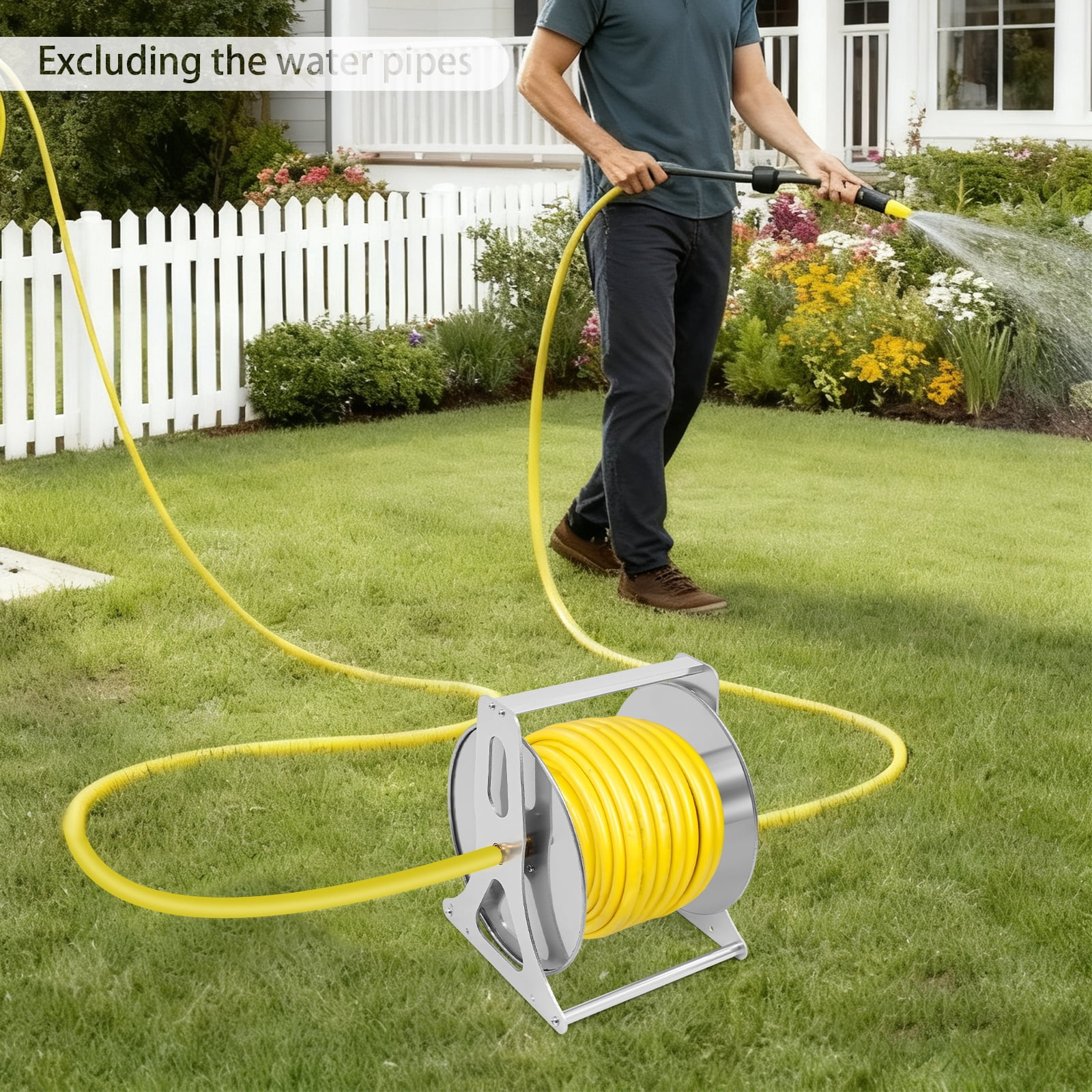 TFCFL 30x28x36cm Stainless Steel Garden Hose Reel Garden Hose Reel Silver Water Hose Storage Rack