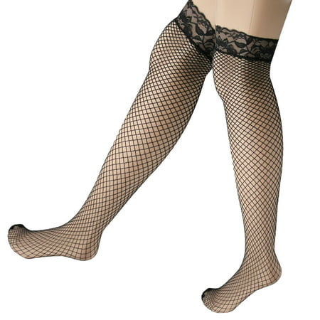 TrendBox 5 Pairs Black Sexy Women Over the Knee High Fishnet Mesh Socks Stockings Long Tube One Size For Dancing Performance Nightwear Cosplay Role Play