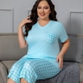 thumbnail image 2 of Plus Size Pajamas: Syphorium Womens Plus Size Pajamas, Short Sleeve Sleepwear Top with Capri Pants Prints 2 Piece Pjs Loungewear, 2 of 3