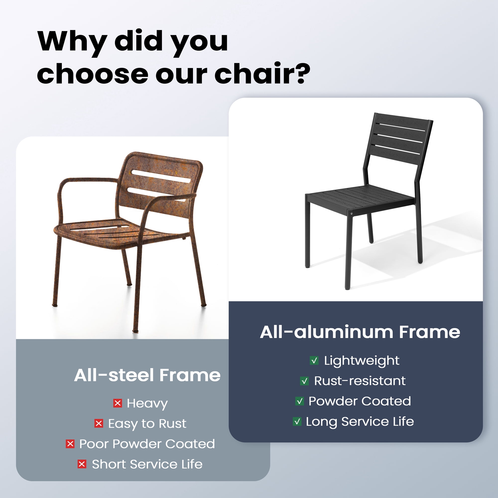 Pellebant Set of 2 Outdoor Aluminum Dining Chairs Patio Armless Chairs in Black
