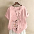 thumbnail image 2 of Pisexur Hauts en Coton et Lin Grande Taille pour Femmes, Décontractés, Été, Boho, Mode, Coupe Ample, Col Rond, Manches Courtes, T-Shirts Floraux pour Femmes P-5TG Rose, 2 of 5