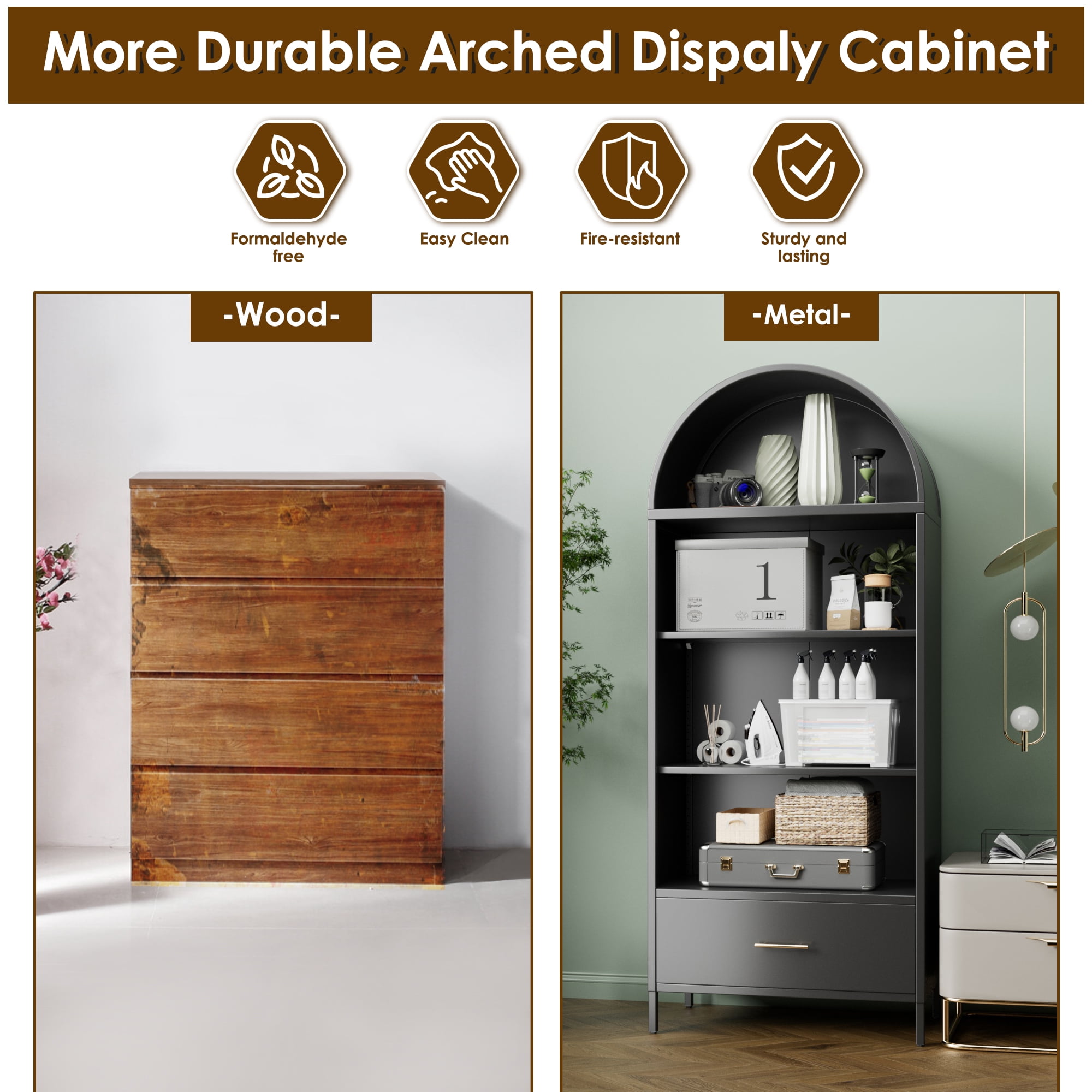 Supeer 73" Arched Storage Display Cabinet，Assembly Required