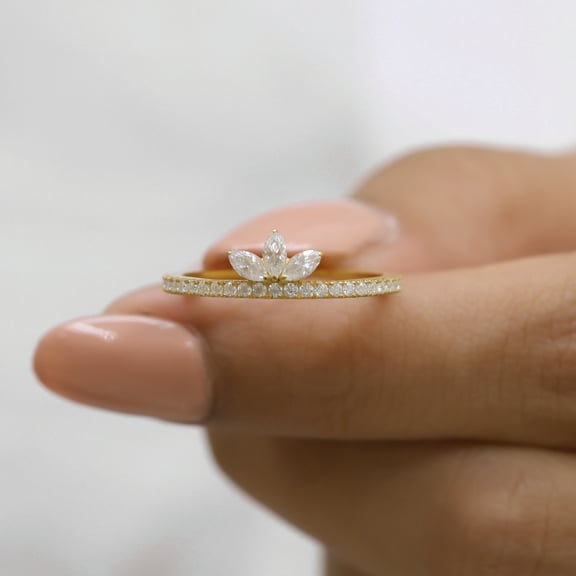 VINSON Marquise and Round Diamond Band - Moissanite Diamond Wedding Band - Tiara Wedding Ring, Stackable Matching Band, Wedding Gift for Her