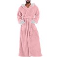 thumbnail image 3 of LangJing Mens Plush Hooded Robes Full Length Fleece Hooded Bathrobe Thick Warm Cozy Bath Shower Robe Absorbent Quick Dry Outdoor Pink,L, 3 of 6
