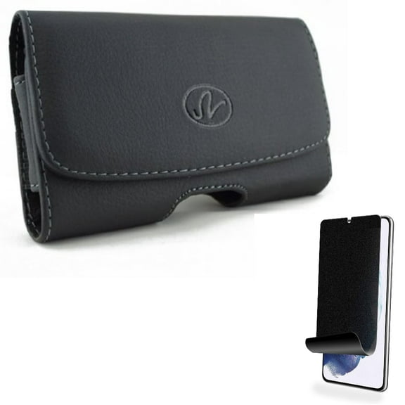 Case Belt Clip w Privacy Screen Protector for Samsung Galaxy S21 - Leather Swivel Holster, TPU Film (Fingerprint Works) Anti-Peep