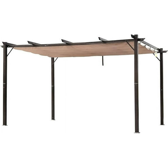 10' x 13' Outdoor Retractable Pergola Canopy, Aluminum Patio Pergola, Backyard Shade Shelter for Porch Party, Garden, Grill Gazebo, Brown