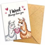I Wool Always Love You Card Cute Llama Love Design with Heart Knitting Funny and Sweet Card for Loved Ones Perfect for Anniversary, Valentines Day, or Special Occasions - 8x5.3 Inch$$Office