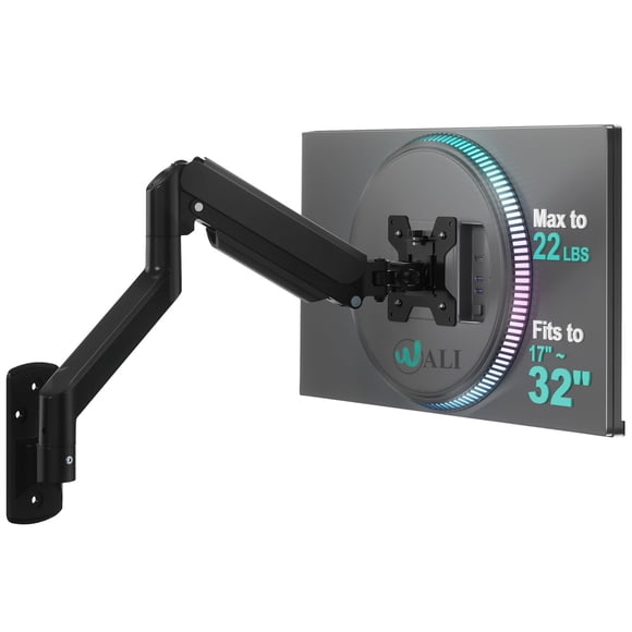 WALI Support Mural pour Moniteur d'Ordinateur pour Écrans de 17 à 32 Pouces, Support pour Moniteur Simple Supporte jusqu'à 22 Lb, Support Mural Entièrement Ajustable à Ressort à Gaz A