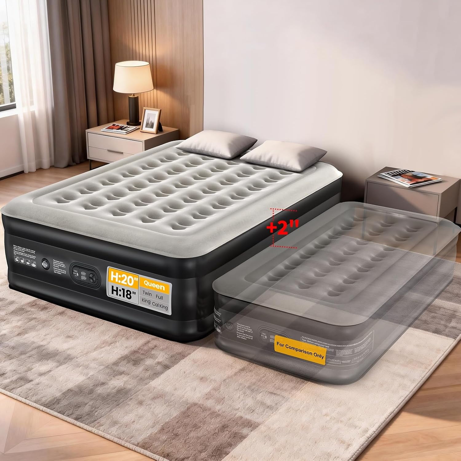 JKIU 20 Inch Raised Queen Air Mattress with Built in Pump for Comfort
