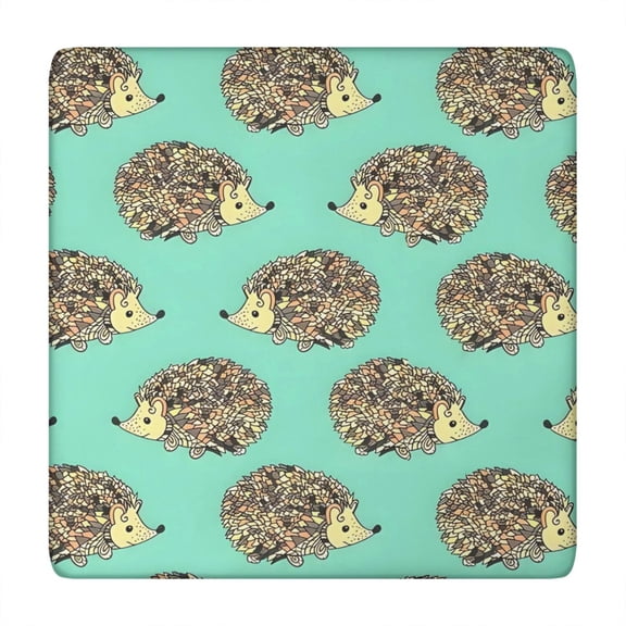 Cute Green Hedgehog Pattern Square Fitted Tablecloth with Elastic Edge,Square Table Cover,Washable Elastic Table Cover for Home Kitchen Party Decor 34"x34"