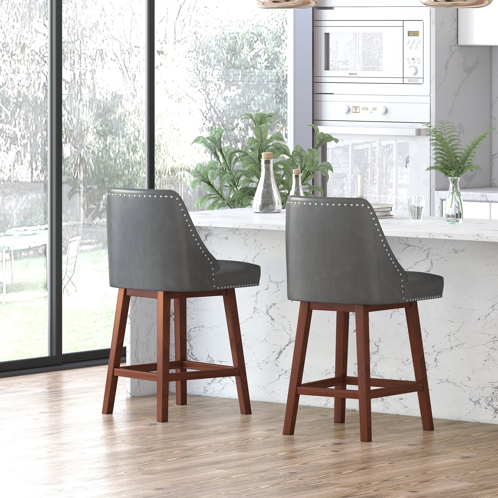BALUS 360° Swivel Bar Stools , 26" Counter Height Bar Stools with PU