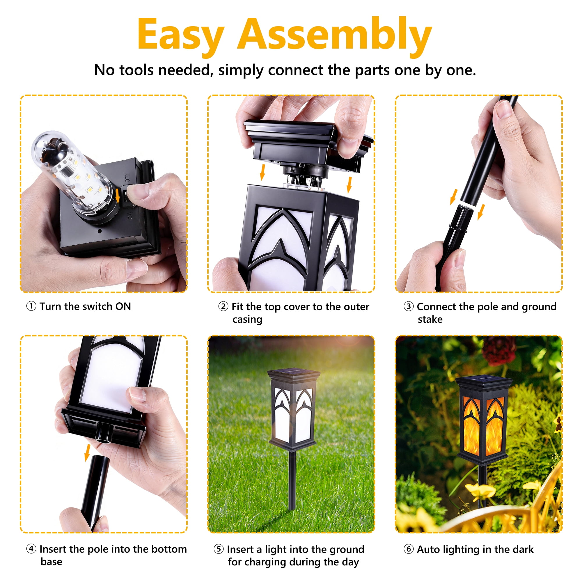 Toodour Solar Lights Outdoor Waterproof, 6 Pack LED Solar Powered Torch Lights with Flicking Flame, Landscape Lighting for Garden Yard Pathway, Warm White