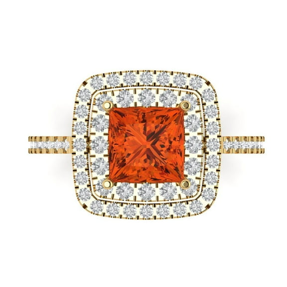 Halo Engagement Ring for Women - 2.07ct Simulated Red Diamond in 14K Yellow Gold Promise Ring
