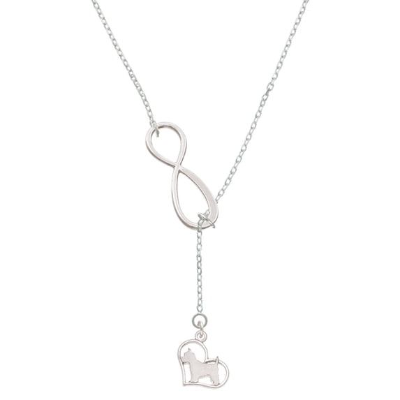 Delight Jewelry Silvertone Westie Silhouette Heart Silver tone Elegant Infinity Lariat Necklace