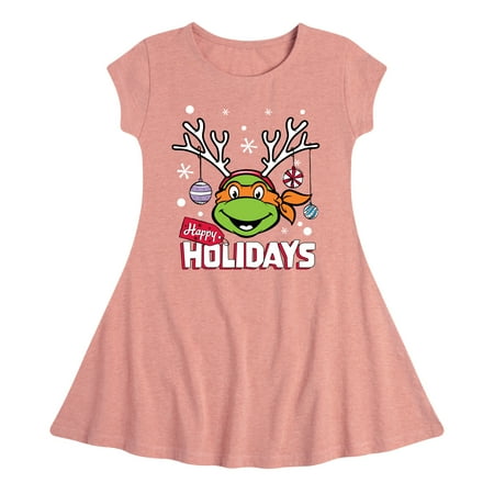 

Teenage Muntant Ninja Turtle - Happy Holidays - Toddler And Youth Girls Fit And Flare Dress