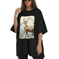 thumbnail image 4 of Plus Size Shirt for Women Black Tops for Women Short Sleeves Shirt for Women Reindeer In Snow T Shirt Crewneck Shirt for Women 2XL, 4 of 5