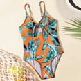 thumbnail image 2 of Gyujnb Girls Swimsuit,Girls Leaf Print One Piece Swimsuit with Bow,9-10 Years, 2 of 8