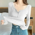 thumbnail image 2 of EDFBUYKRS Long Sleeve Blouses Button-Down Shirts for Women Fall Ruffle V-Neck Solid Print Casual Dressy T-Shirt Tops L, 2 of 5