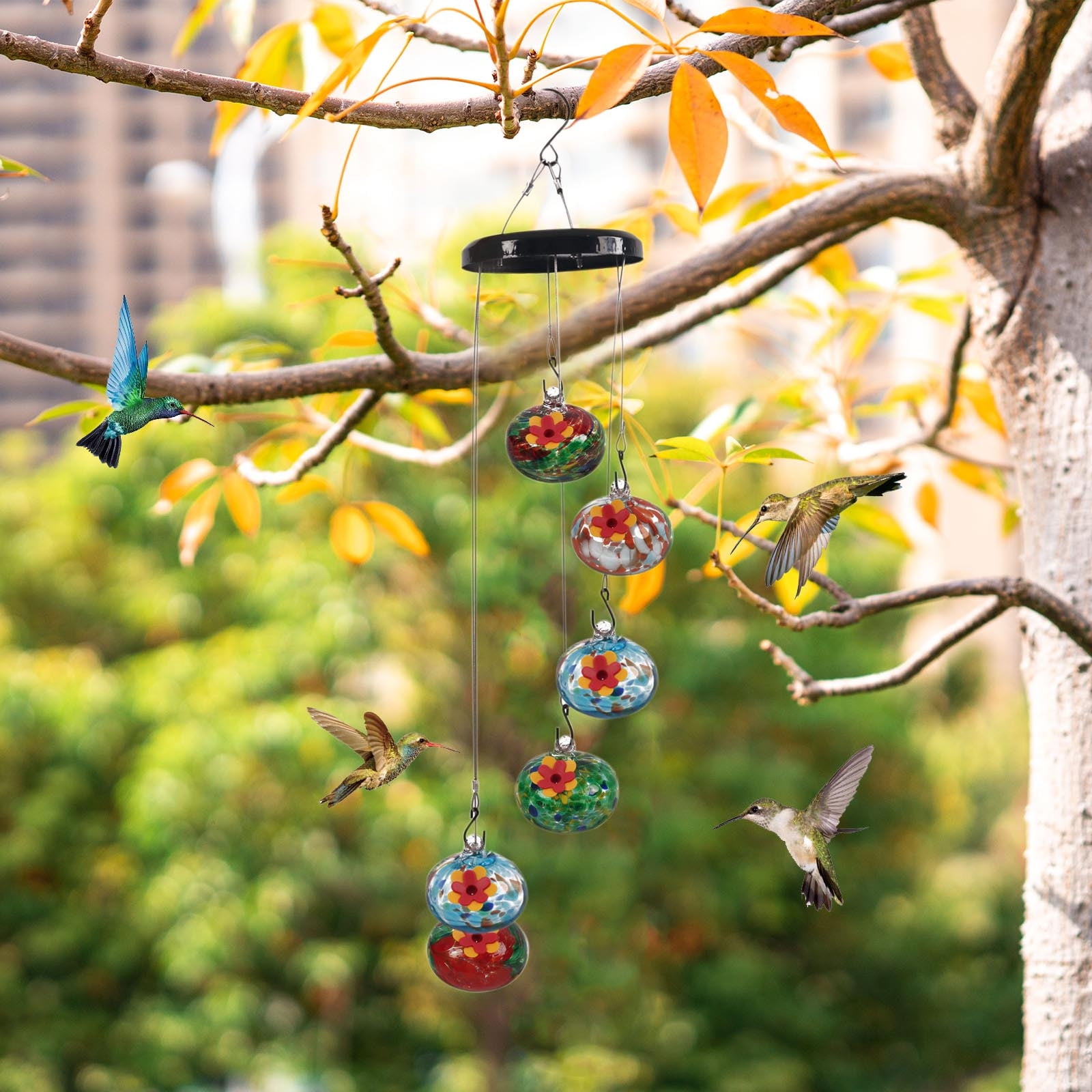 Leak-Proof Hummingbird Feeder for Outdoors, Ant & Bee Resistant with 4 Feeding Ports by PALIFEUR