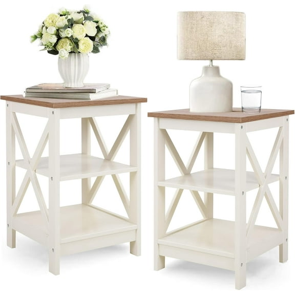 BOBOKY  End Table Living Room Set of 2 - Farmhouse Bed Side Table Nightstands for Bedroom, Ivory White Small Side Table, 16"D x 16"W x 24"H,Ivory
