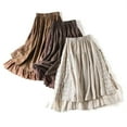 thumbnail image 5 of Chic Embroidery Linen Cotton Long Skirts for Women in Summer. Elastic Waist, Pleated. Elegant -Line. Beige. S, 5 of 7