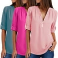 thumbnail image 4 of Women's Tunic Tops, Zip Front V-Neck 3/4 Rolled Long Sleeve for Leggings, 4 of 7