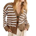 thumbnail image 4 of V Neck Button Down Long Sleeve Open Front Ribbed Knit Outerwear Womens Striped Cardigan Sweaters, 4 of 6