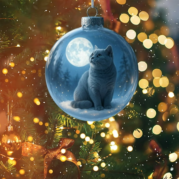 geerera Cat Snow Globe Ornament, Christmas Tree Decoration, Acrylic Hanging 3D Snow Globe for Cat Lover Gifts, Xmas Tree Hanging, Winter Home Decor