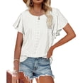 thumbnail image 2 of Minnieouse Camiseta de mujer con volantes de Color sólido cuello lindo pulóver blusa trabajo nocturno viaje básico verano moda Top ropa Prendas para la parte del cuerpo Blanco XXL Minnieouse AP011064-30, 2 of 6