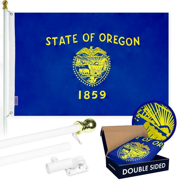 G128 - 6 Feet Tangle Free Spinning Flagpole (White) Oregon Double Sided Brass Grommets Embroidered 3x5 ft (Flag Included) Aluminum Flag Pole