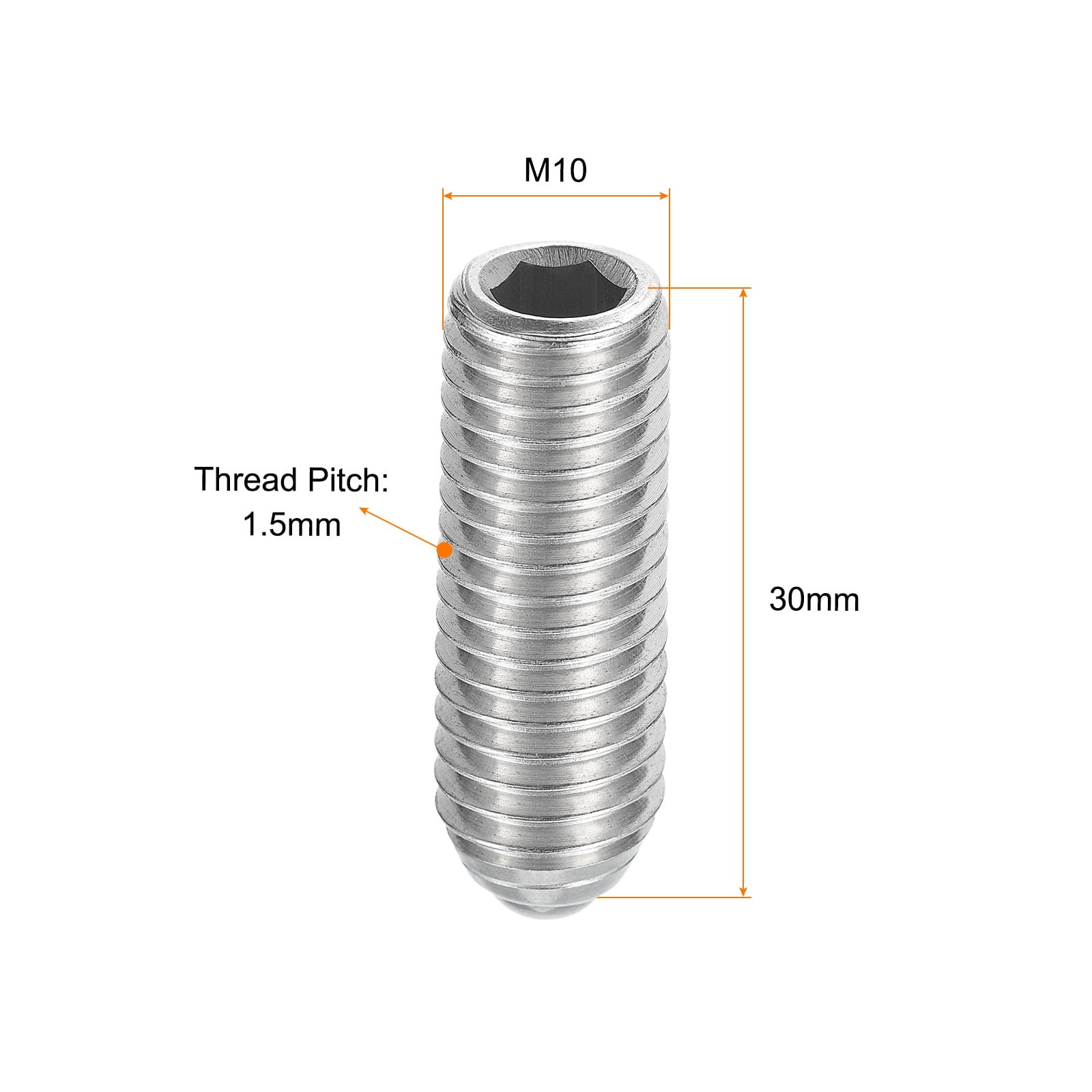 Ball Point Set Screws, M10 x 30mm 304 Stainless Steel Metric Spring Hex Socket Screw 20pack