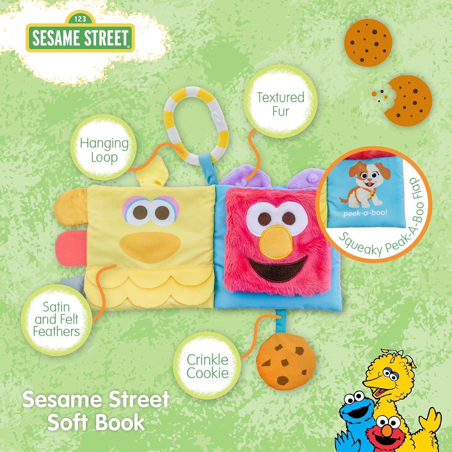 KIDS PREFERRED Sesame Street Soft Book Featuring Your Favorite Characters with Sensory Materials and Multiple Tabs to Keep Baby Engaged – 11 Inches – Surface Washable