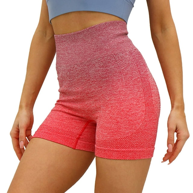 Gibobby Shorts Yoga Pantalones cortos de yoga de partes para levantamiento de cadera de melocotón con cierre gradual de cintura alta para mujer(Rojo, M)