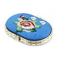 thumbnail image 1 of Oval Shape Embroidery Flower Pattern Butterfly Button Closure Makeup Mirror Blue, 1 of 5