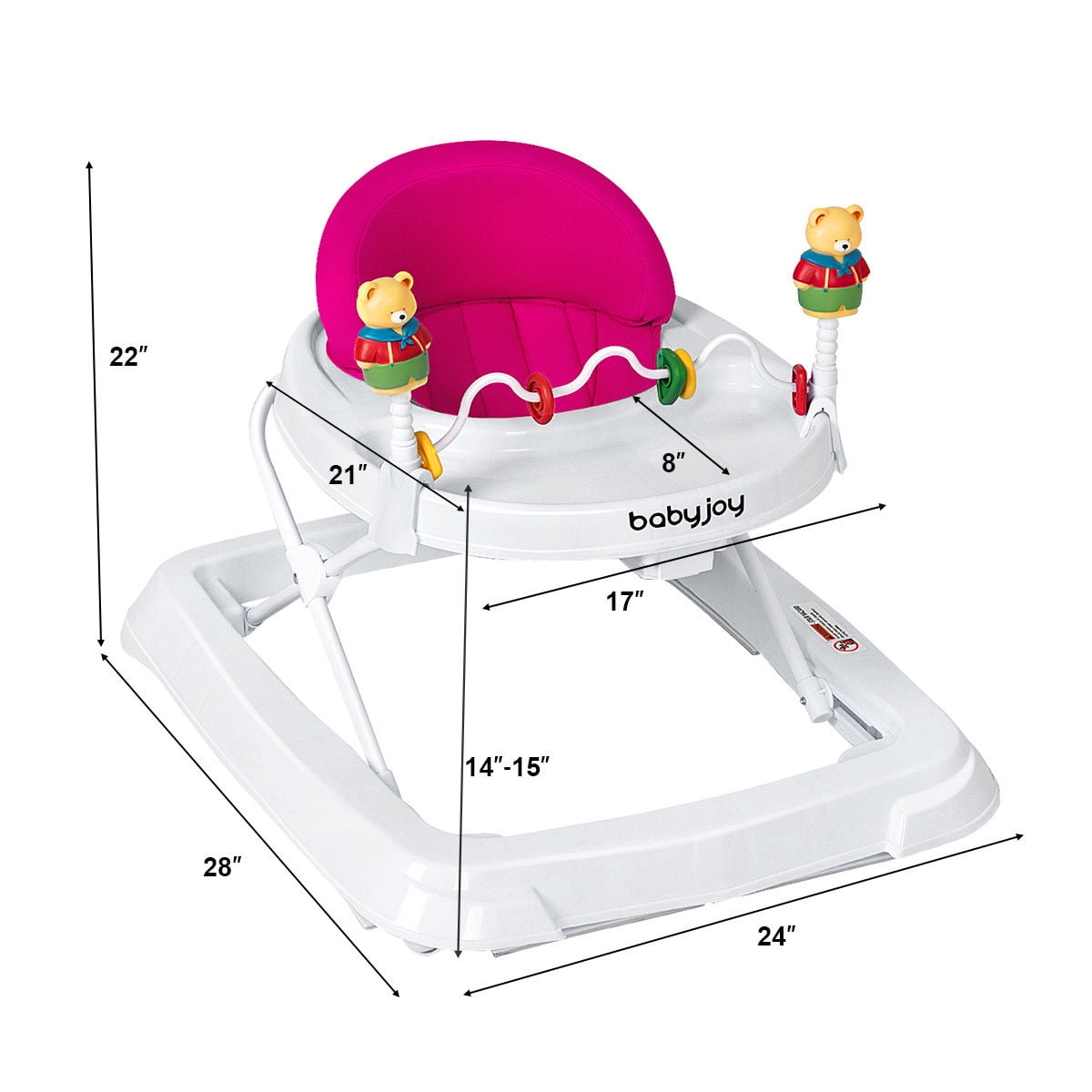 Costway Baby Walker Adjustable Height Removable Toy Wheels Folding Portable Pink