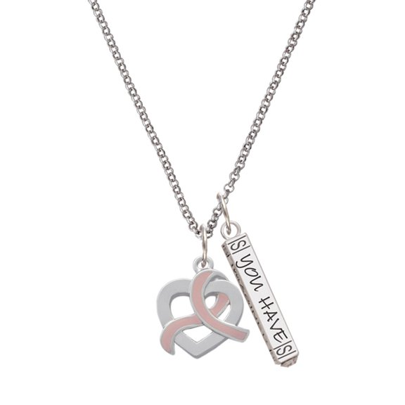Delight Jewelry Heart Outline with Pink Ribbon Looping Through Silvertone Live the Life You Have Imagined Bar Charm Necklace, 23"