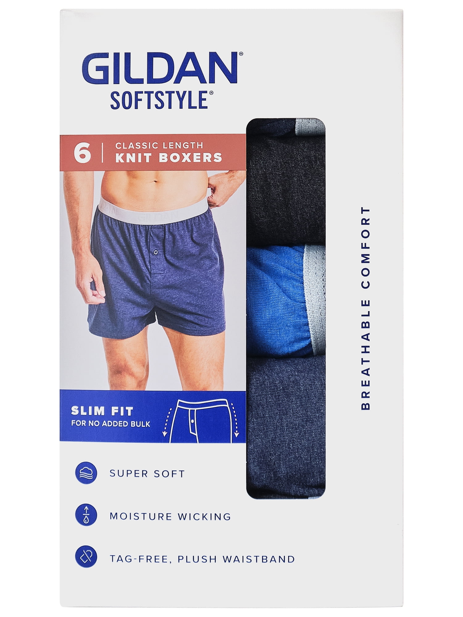 SoftStyle Men's Knit Boxer Underpants, 6-Pack, Sizes S-2XL