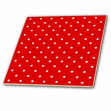 3dRose, Red and white polka dot pattern - small minnie dots - stylish retro dotty spotty cute classic, 4 Inch Ceramic Tile