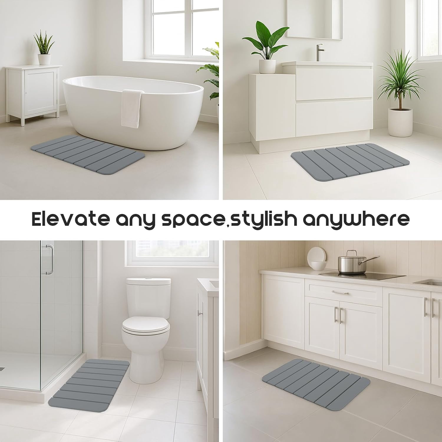 ANHXN Foldable Stone Bath Mat with Non Slip Rubber Base, Highly Absorbent Quick Drying Diatomaceous Earth Mat for Bathroom Use, Easy to Store and Clean