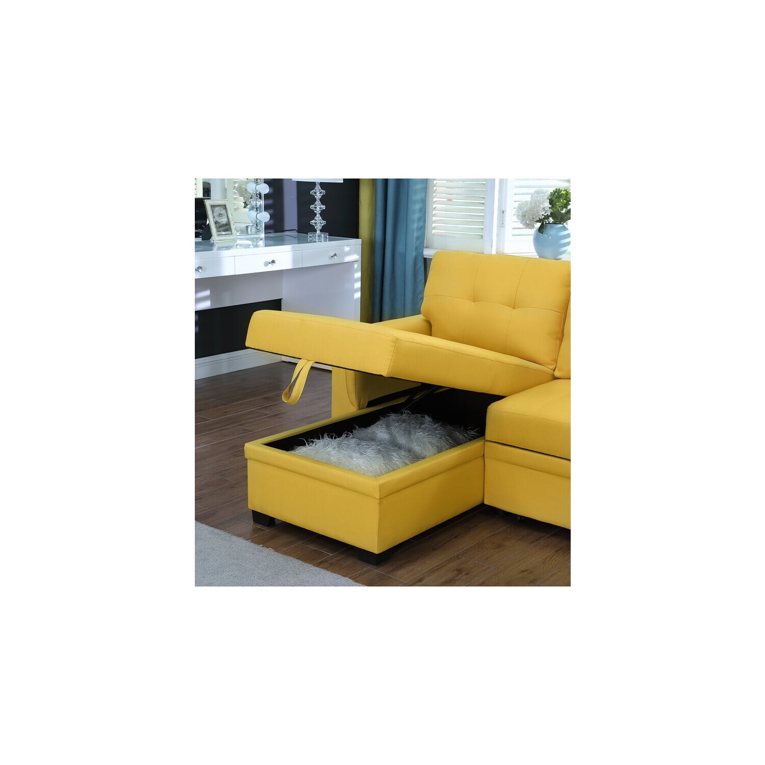 Lilola Home Lucca Reversible Sleeper Sectional Sofa Color Yellow