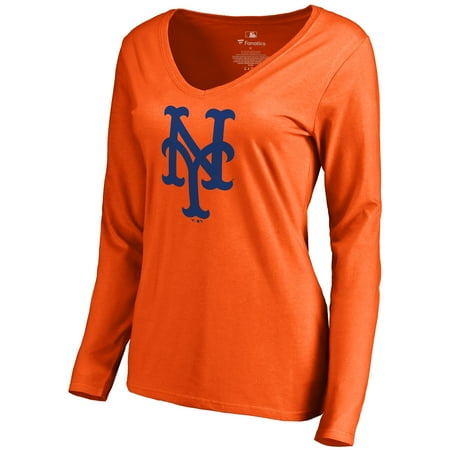 1986 Ny Mets - New York Mets Women's Secondary Color Primary Logo Long Sleeve T-Shirt - Orange