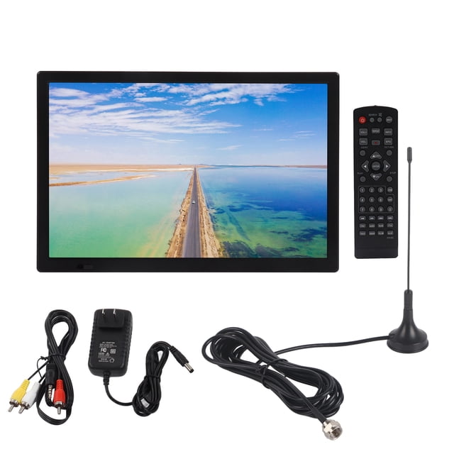 TV portátil de 15,4 pulgadas, sintonizador incorporado recargable, TV digital ATSC con soporte, enchufe estadounidense de 110-220V