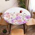 thumbnail image 5 of Pink Purple Flower Floral Elastic Fitted Round Table Cover Branch Leaves Plant Waterproof Outdoor Tablecloth for Holiday Party, Picnic, Patio & Dining Fits Tables Up to 55"-60", 5 of 8