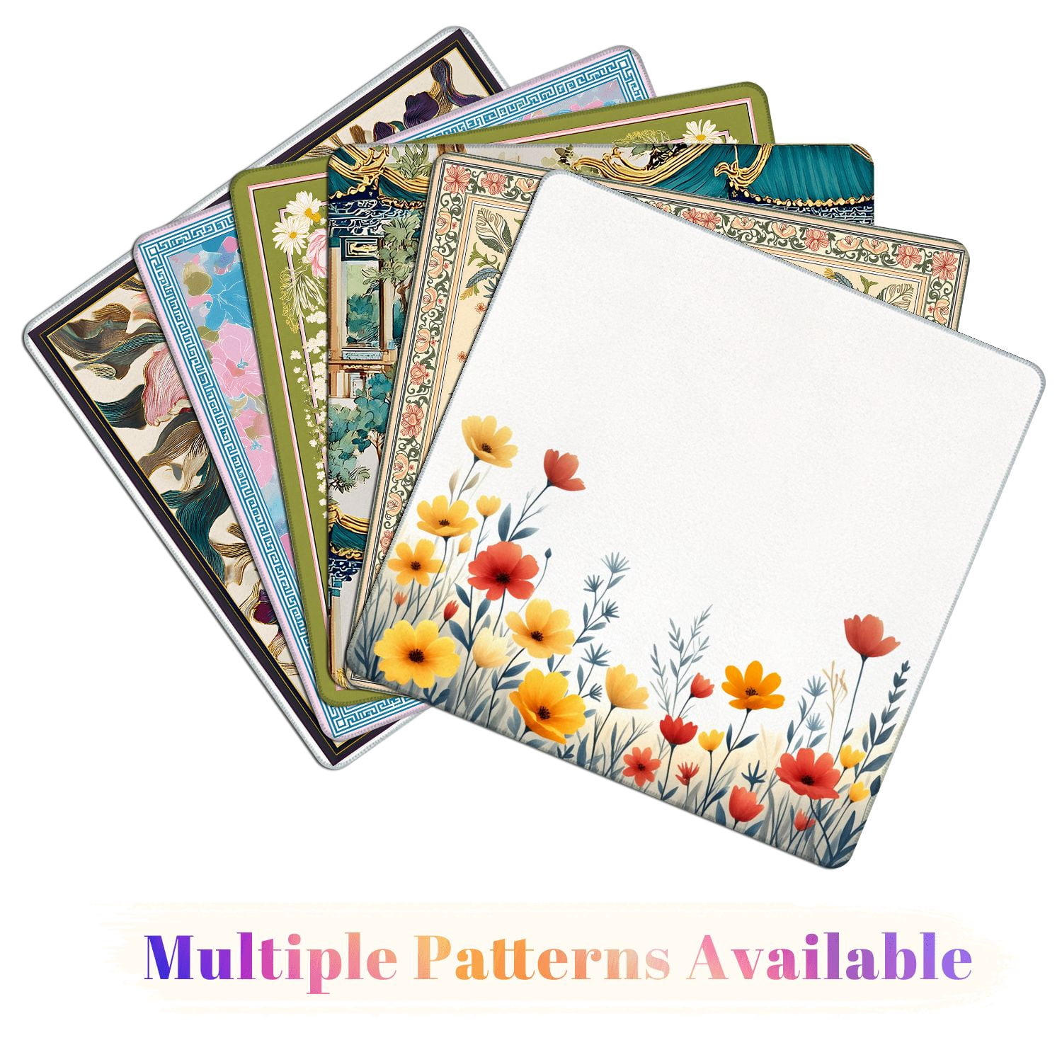 Mahjong Mat 31.5" x 31.5" Colorful Hand Drawn Wildflowers White Non-Slip Noise Reduction American Mahjong Tiles Table Cover for Dominoes Poker Card Board Games Gift